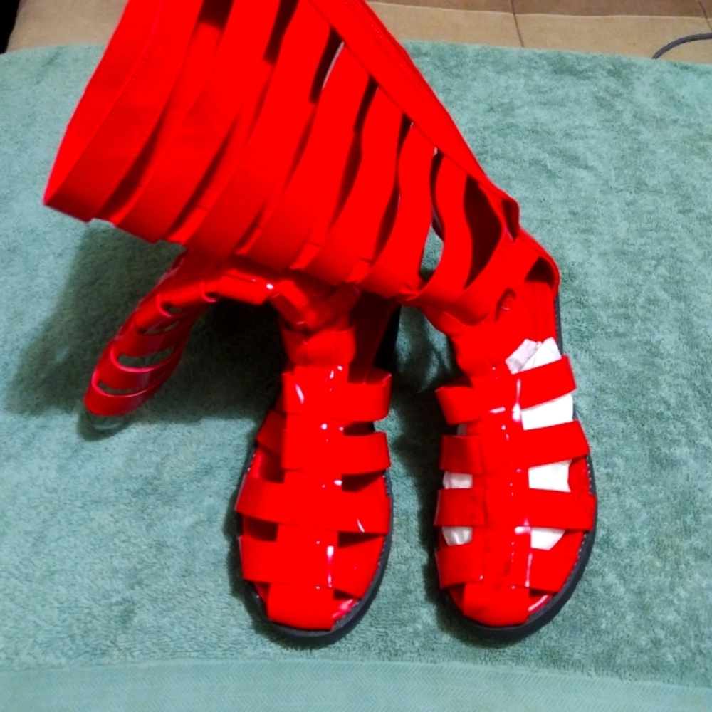 Red sandal boots